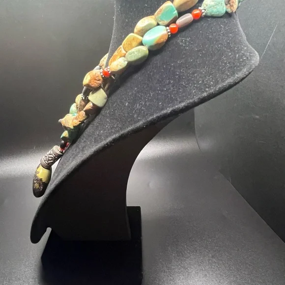 Artisan Stone Necklace Turquoise Color Jasper Pendant Sterling Silver Accents - Picture 7 of 13